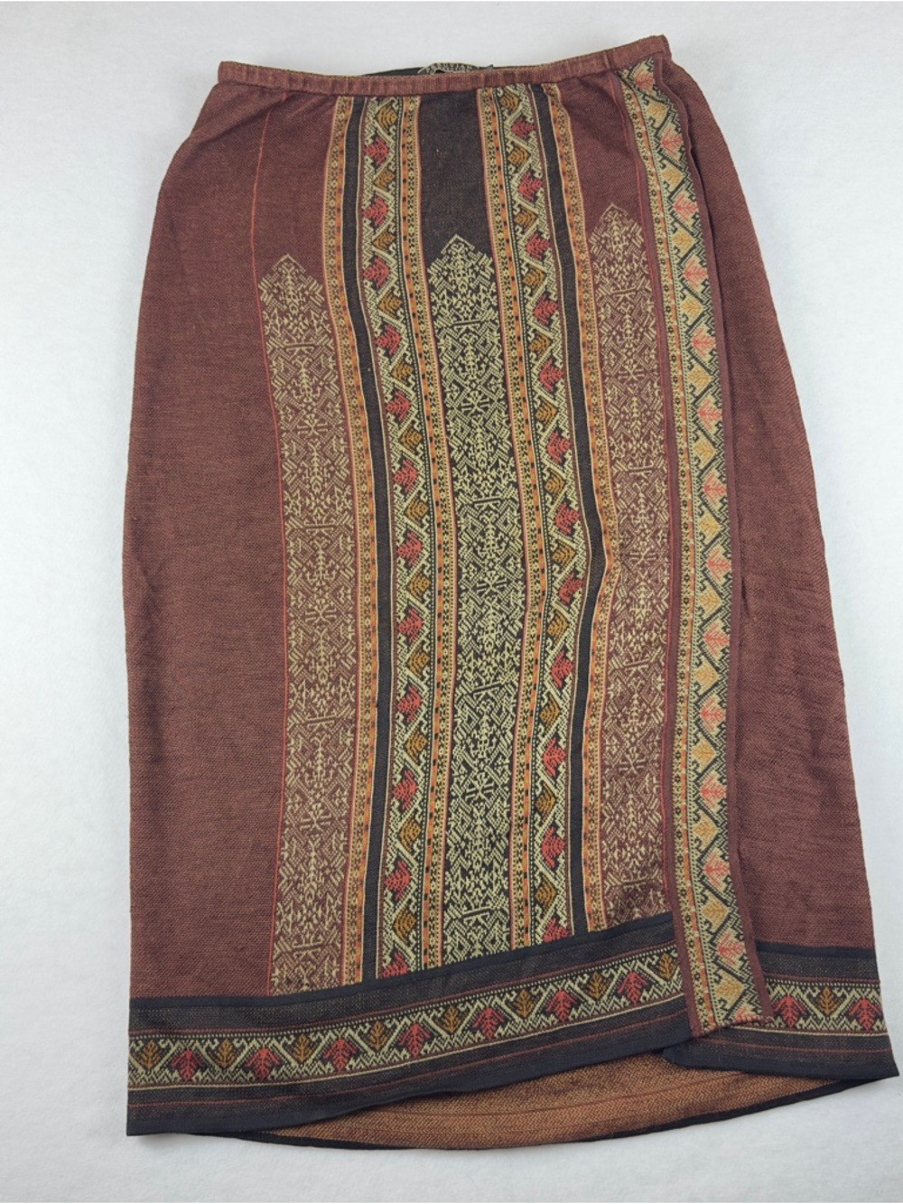 Peruvian Connection Rust Brown Patterned Pencil Skirt Size: M